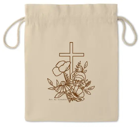 Geschenkzakje kruis/bloemen (M)