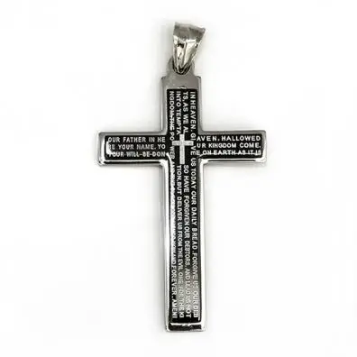 Pendant cross our Father  black inlay